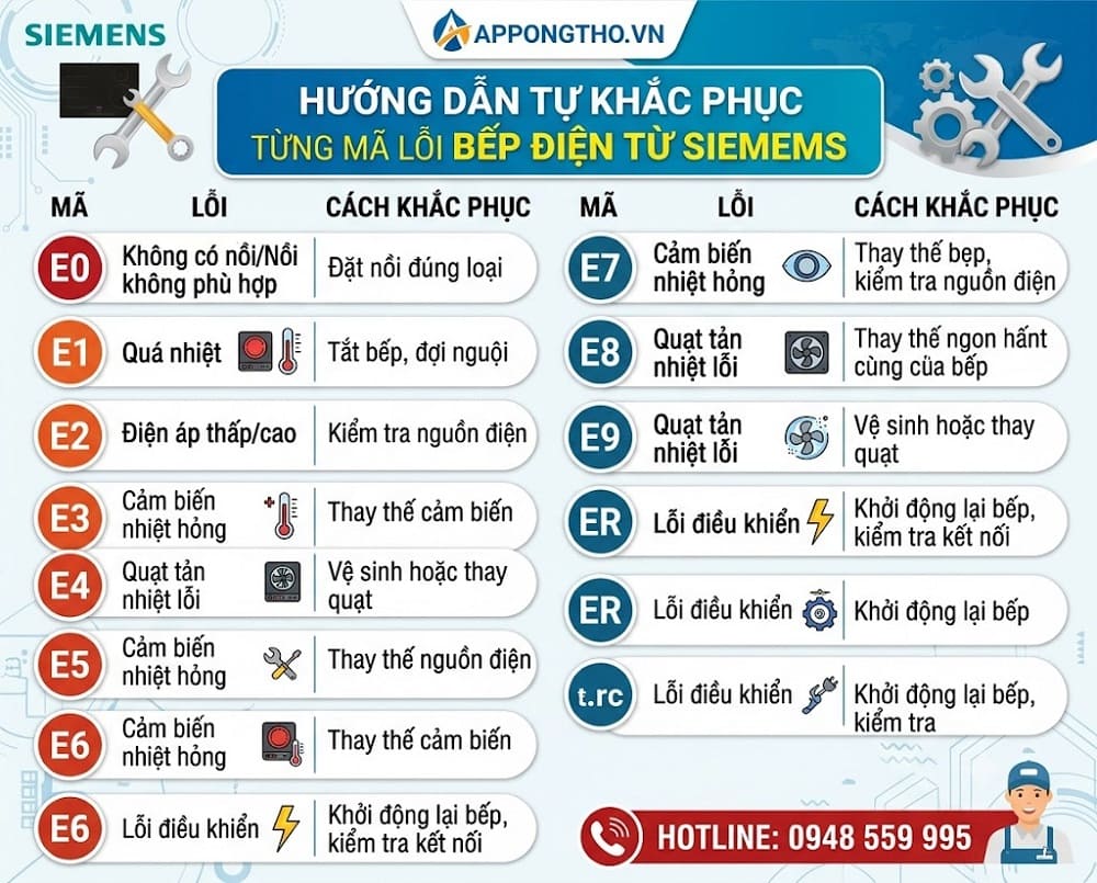 🔧 19. Bếp từ Siemens báo lỗi F0 – Lỗi giao tiếp