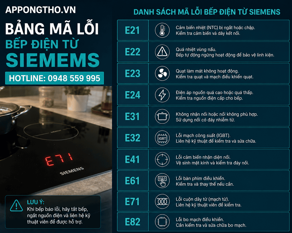Bảng Mã Lỗi Bếp Từ Siemens Chi Tiết Cách Khắc Phục Từ A-Z
