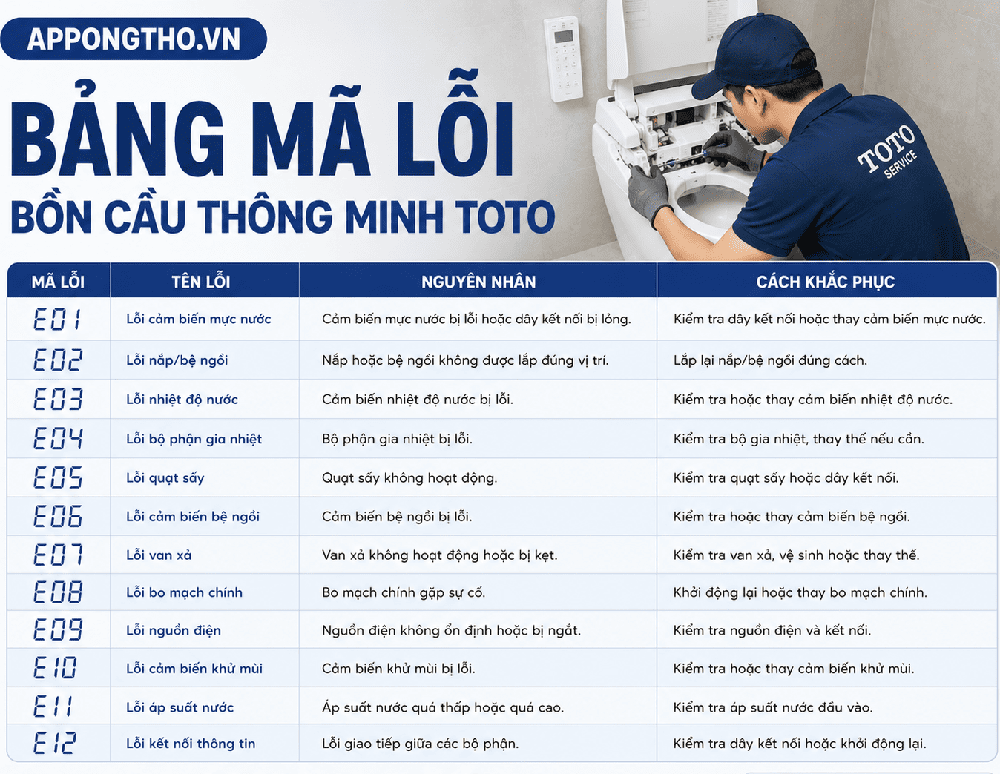 6. Bồn cầu TOTO báo lỗi E07, No Heat – Lỗi gia nhiệt nước