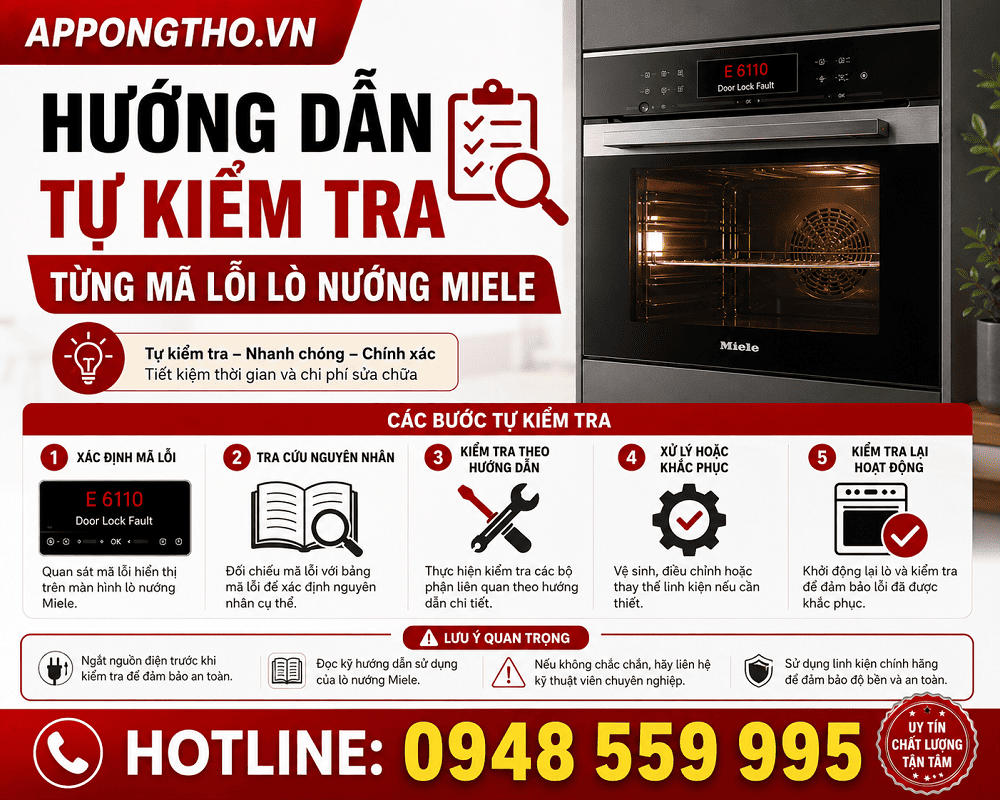 1. Lò nướng Miele báo lỗi F5, F180, F182 – F6, F7, F181, F183 – F9 (Lỗi cảm biến)