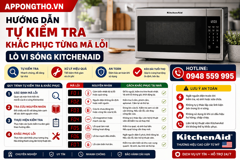 18. Lò vi sóng KitchenAid báo F6E0 – Điện áp lỗi