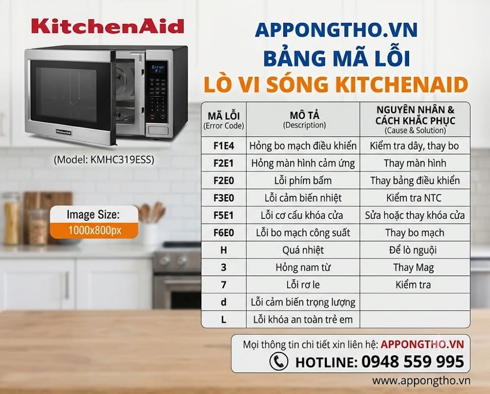 14. Lò vi sóng KitchenAid báo F5E1 / F5E2 / F5E8 / F5E9 – Khóa cửa lỗi