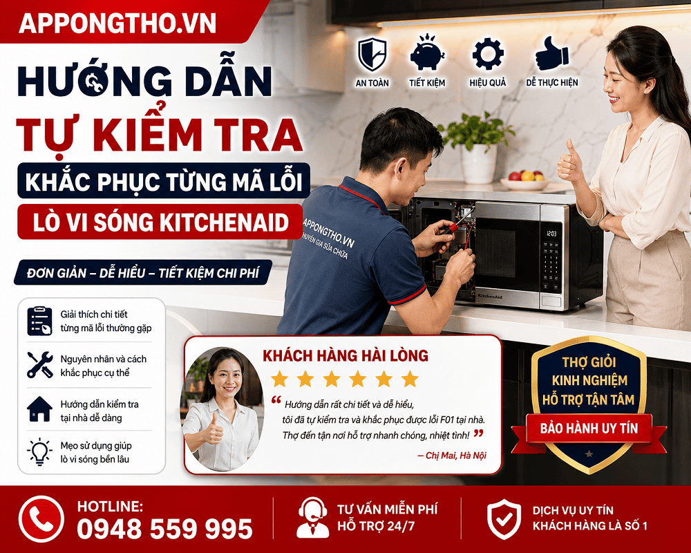 9. Lò vi sóng KitchenAid báo F3E1 – Probe lỗi
