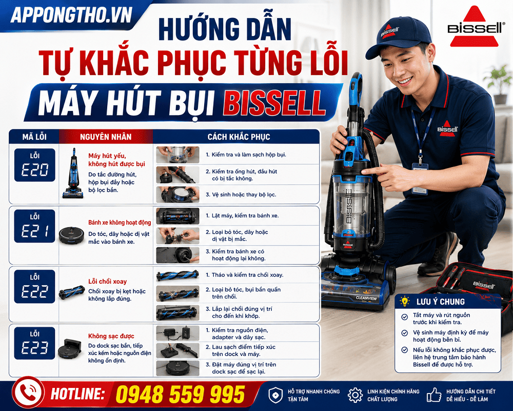 14. Máy hút bụi Bissell báo Laser Error – Lỗi cảm biến laser