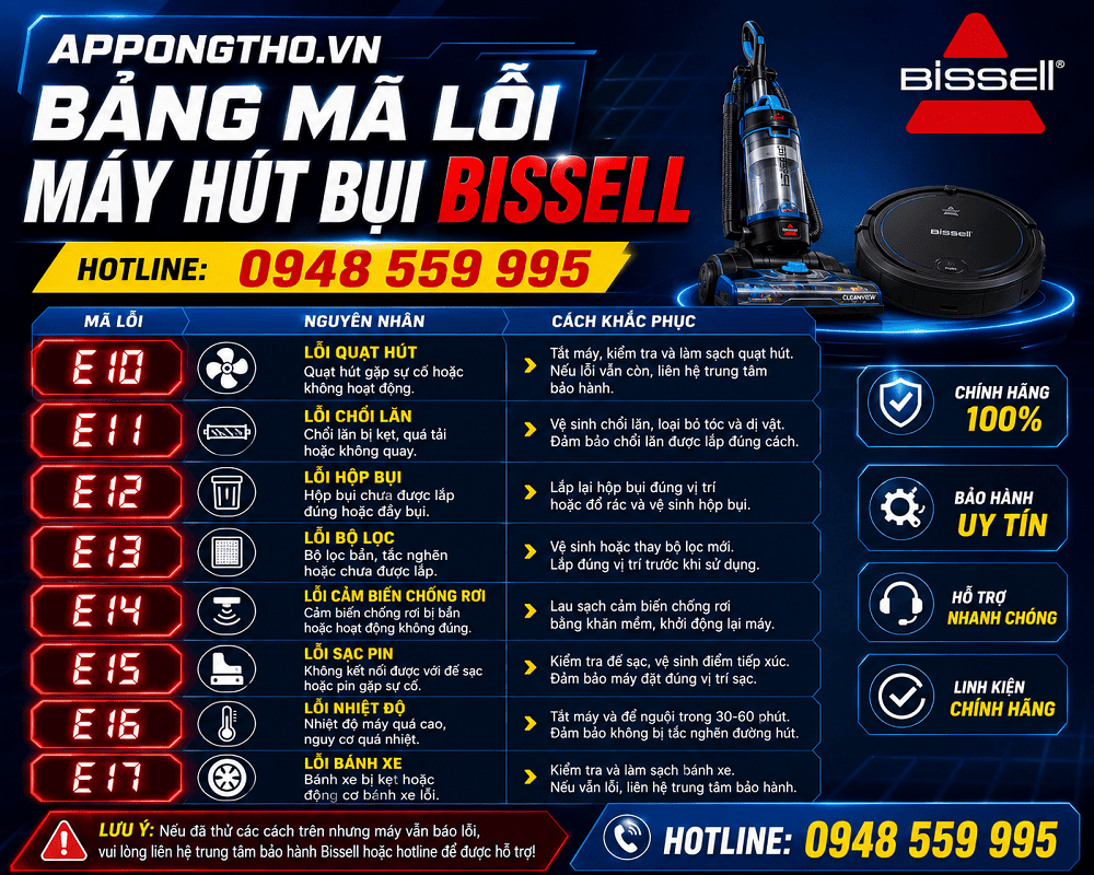 Bảng Mã Lỗi Máy Hút Bụi Bissell Robot Hút Bụi Bissell Chi Tiết