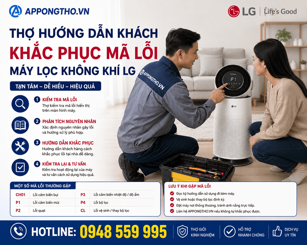 Dịch vụ sửa mã lỗi máy lọc không khí LG App Ong Thợ