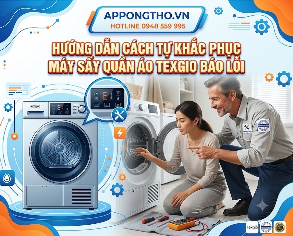 5. Máy sấy quần áo Texgio báo lỗi E5, E13 – Hỏng quạt