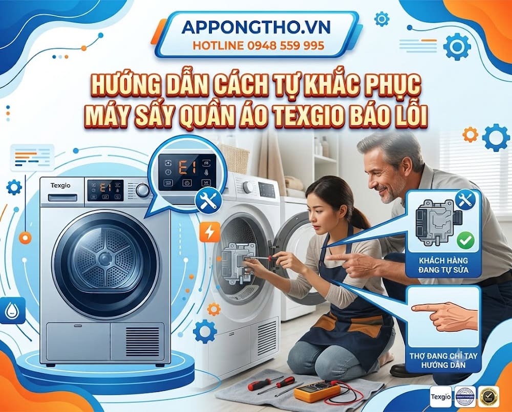 8. Máy sấy quần áo Texgio báo lỗi E8, E16, E18, E19 – Lỗi bo mạch điều khiển