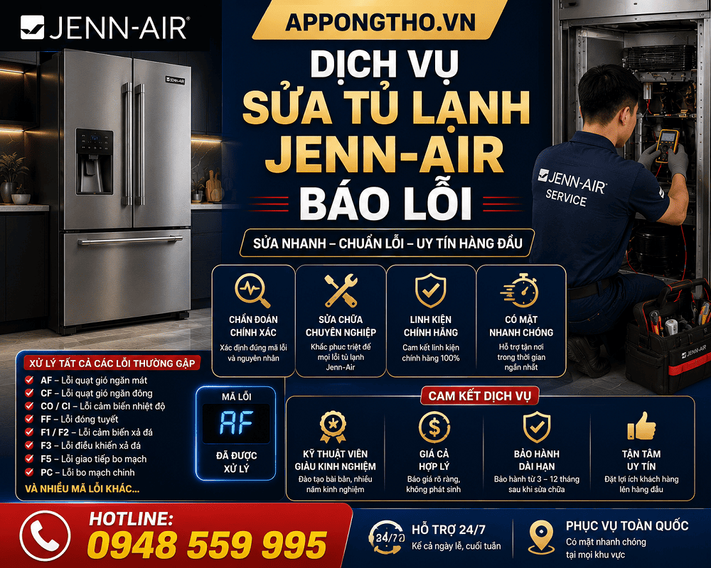 Dịch vụ sửa mã lỗi tủ lạnh Jenn-Air uy tín App ong Thợ