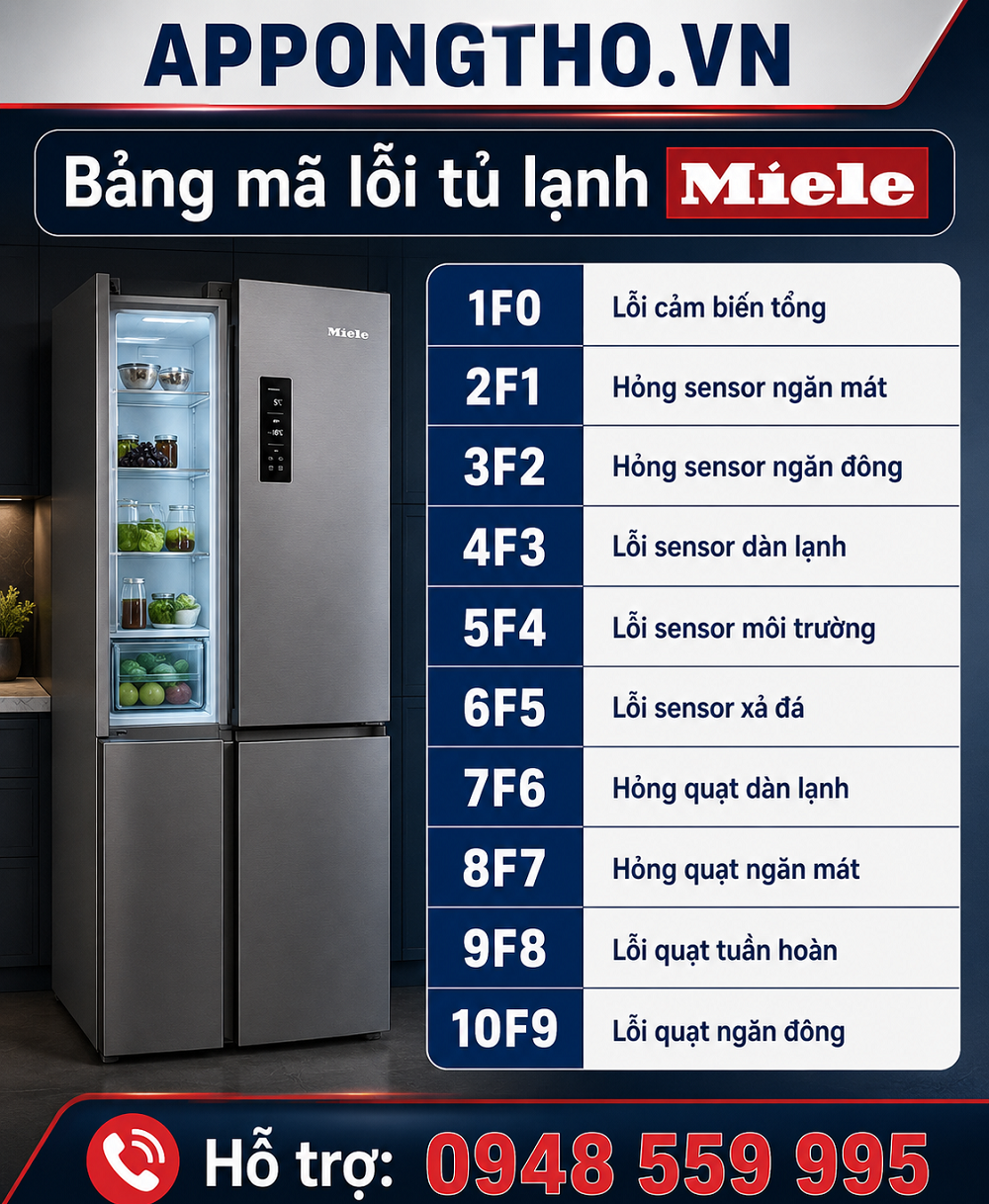 Bảng mã lỗi tủ lạnh Miele Inverter, Side by side