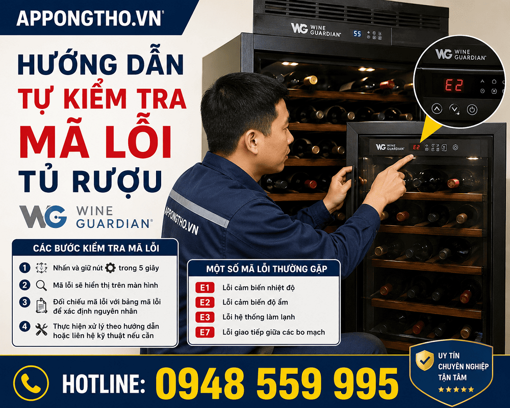 3. Tủ rượu Wine Guardian báo lỗi E1 / E2 / E3 / E4 / E5 / E6 – Lỗi cảm biến