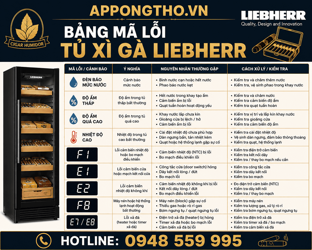 Bảng Mã Lỗi Tủ Xì Gà Liebherr Cách Khắc Phục Nhanh Từng Lỗi