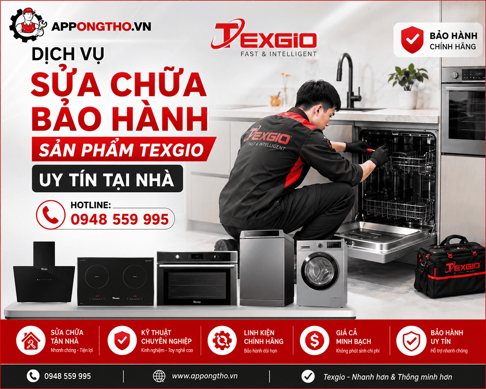 11. Sửa chữa sau bảo hành Texgio tại Long Biên - Hà Nội
