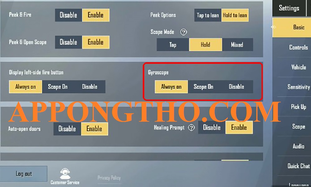 Cách bật PUBG cảm biến con quay trên máy không hỗ trợ