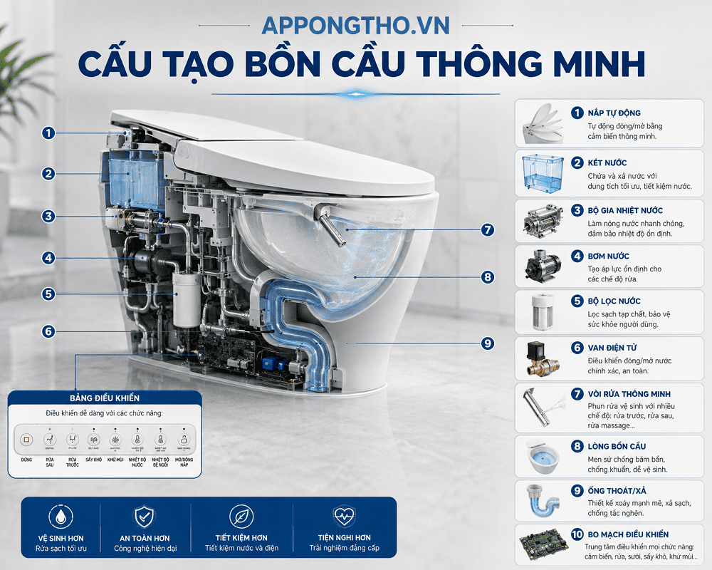 Cấu tạo bồn cầu thông minh các thành phần