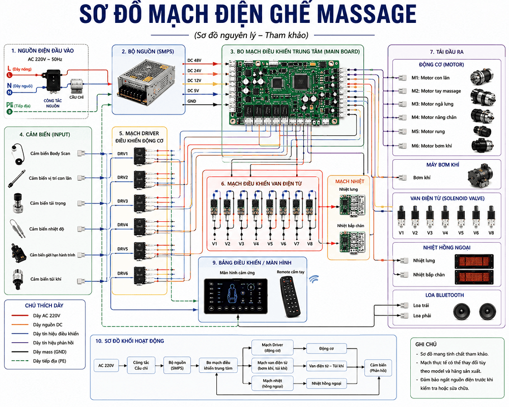 Sơ đồ mạch điện ghế massage