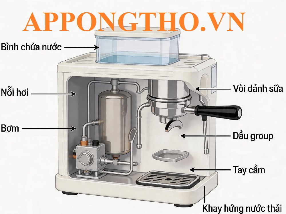 2. Bộ gia nhiệt (Boiler/Thermoblock)