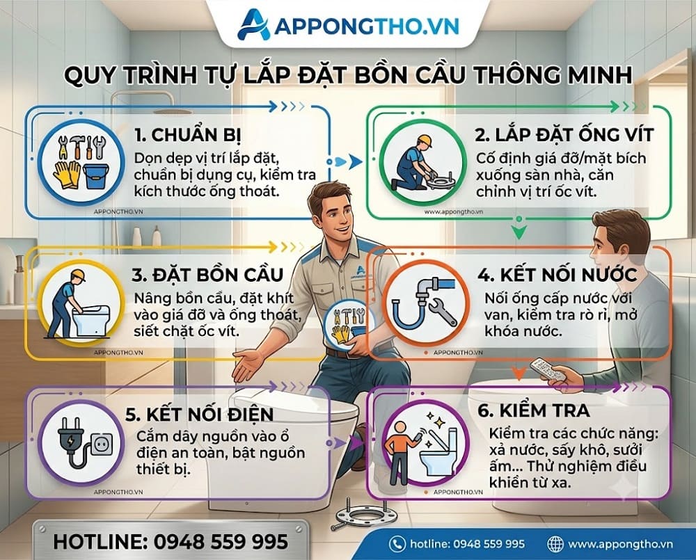 🚽 6. Đặt thân bồn cầu đúng tâm thoát