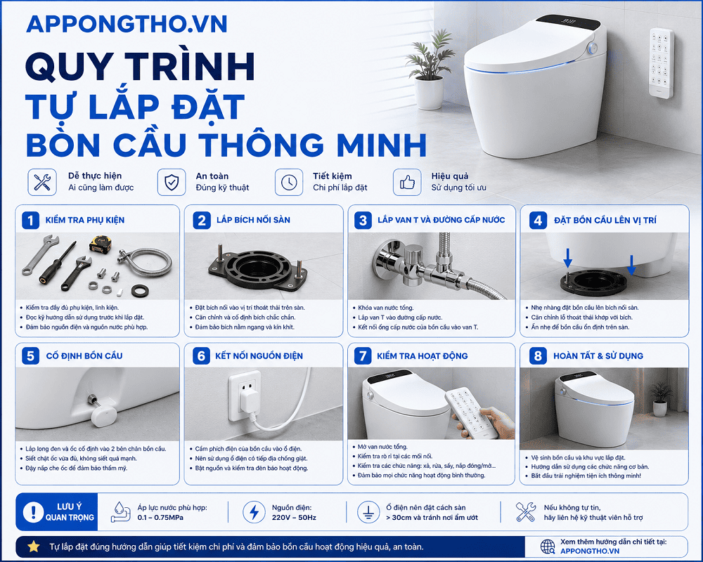 Quy trình lắp đặt bồn cầu thông minh
