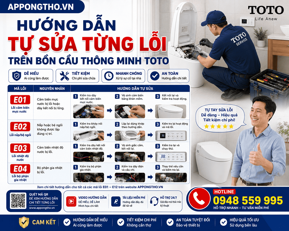 Hướng dẫn khắc phục từng lỗi trên bồn cầu thông minh TOTO