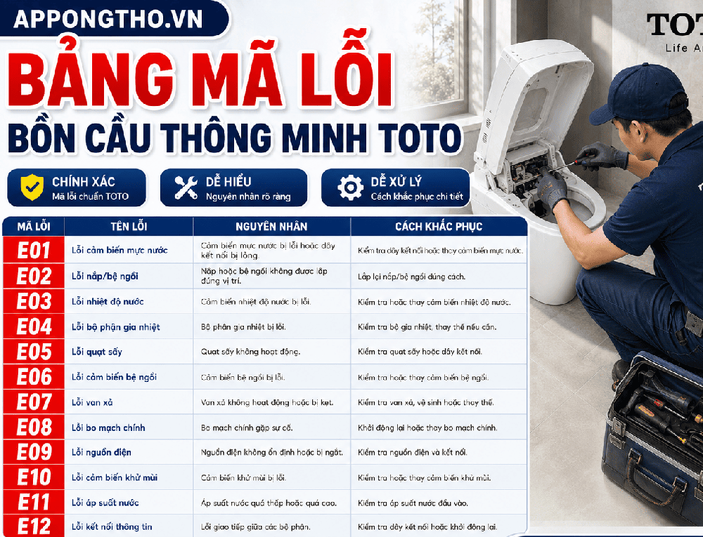Bảng mã lỗi bồn cầu TOTO