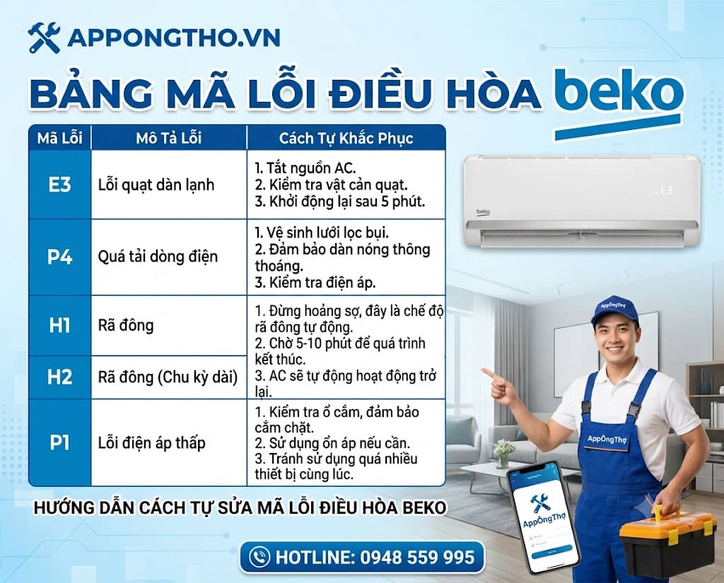 Mã lỗi máy điều hòa Beko là gì?