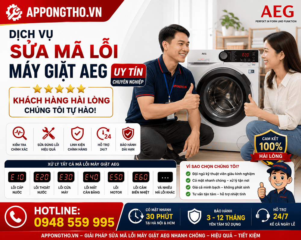 Bảng mã lỗi máy giặt AEG cửa trước, cửa trên