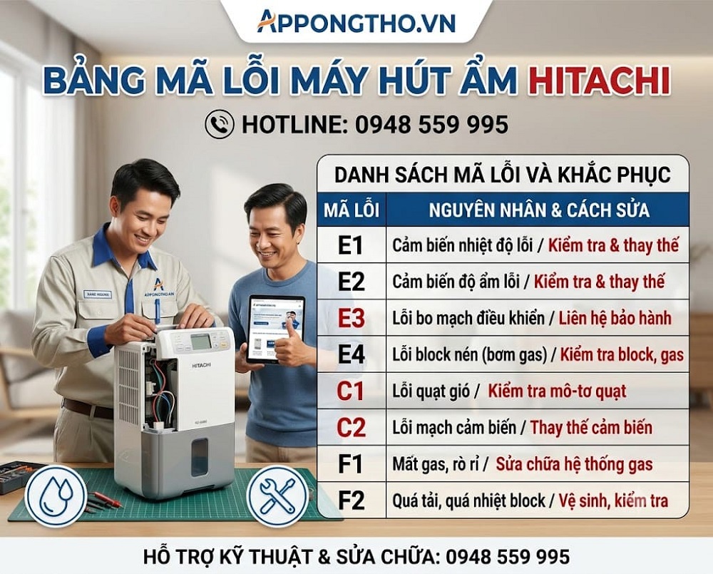 7. Máy hút ẩm Hitachi báo F2 – Lỗi cảm biến dàn lạnh