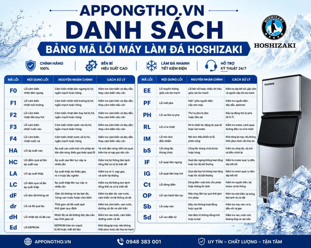 Cách Khắc Phục Bảng Mã Lỗi Máy Làm Đá Hoshizaki Đúng Cách