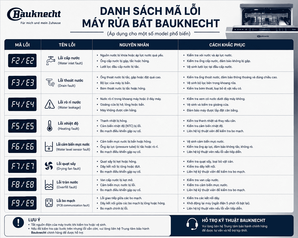 Cách phòng tránh máy rửa bát Bauknecht báo lỗi