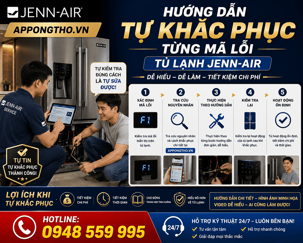 Bảng Mã Lỗi Tủ Lạnh Jenn-Air Side By Side & Cách Tự Khắc Phục