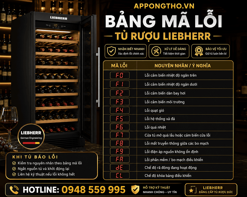 Bảng mã lỗi tủ rượu Liebherr đầy đủ