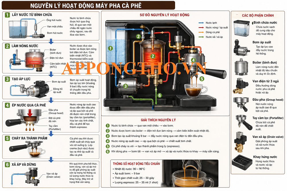 Nguyên lý hoạt động máy pha Cafe