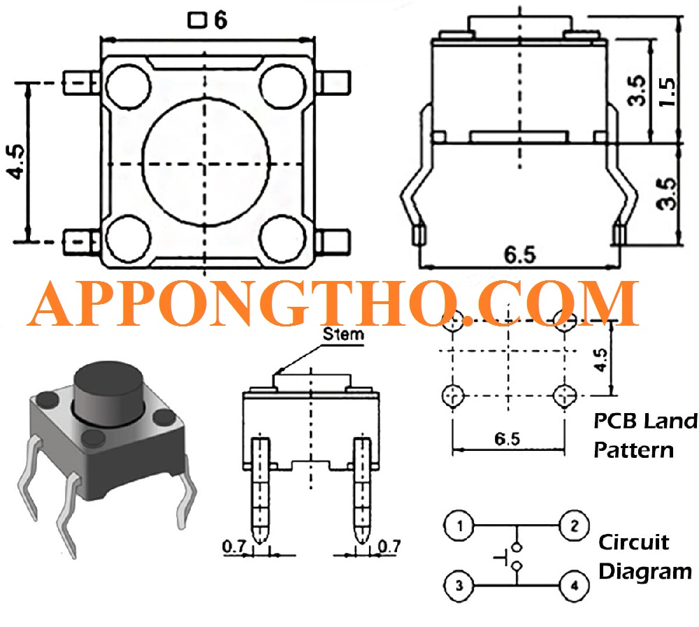 Sơ Đồ Nút Phím Bấm 4 Chân | Cấu Tạo | Nguyên Lý | Ứng Dụng