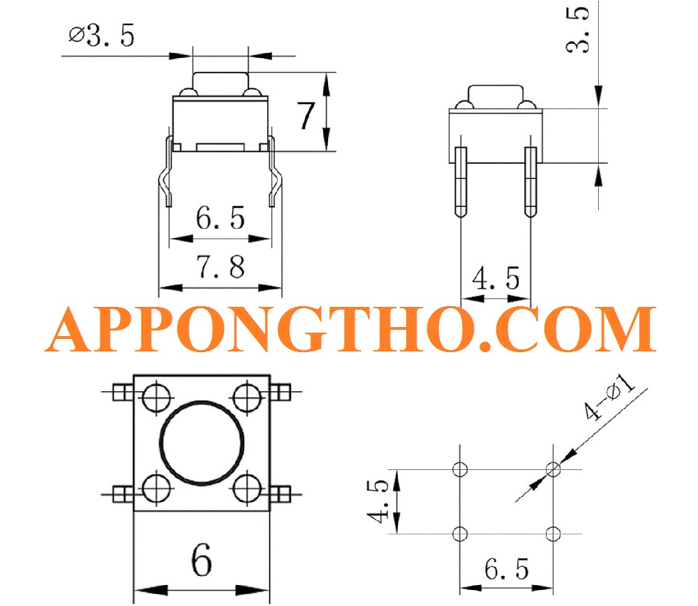 Cấu tạo phím bấm 4 chân