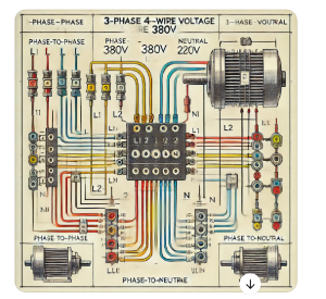Điện áp 380V mạch điện 3 pha 4 dây