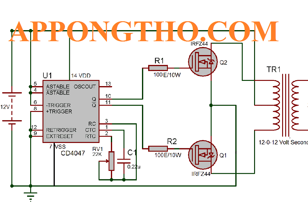 Cách đấu sơ đồ mạch kích điện 12v lên 220v 1000w