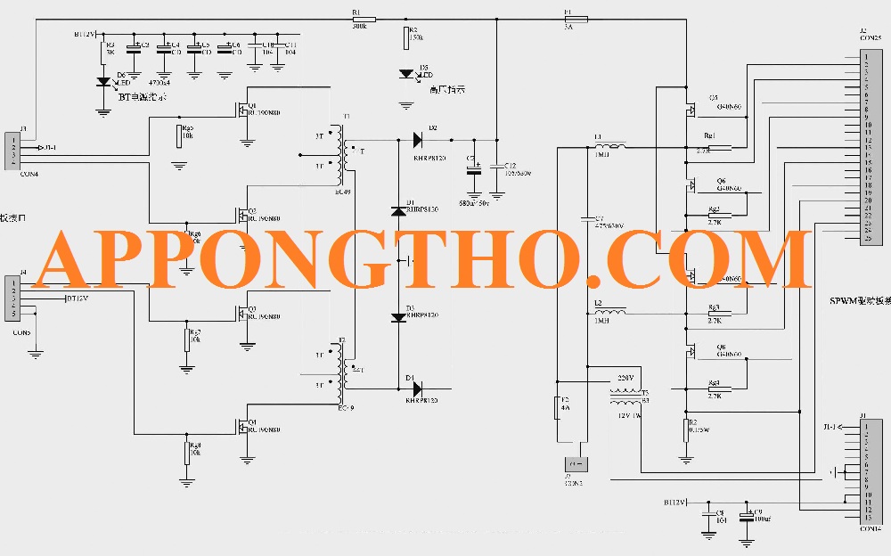 Sơ Đồ Mạch Kích Điện 12V lên 220V 1000W: