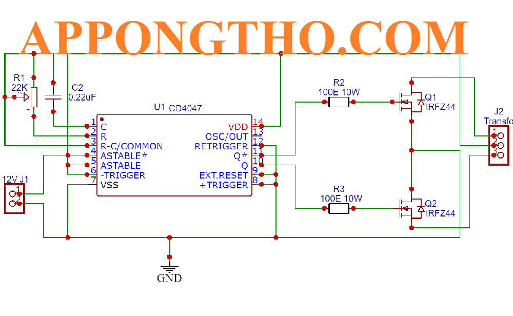 Nguyên lý hoạt động mạch kích điện 12v lên 220v 1000w.