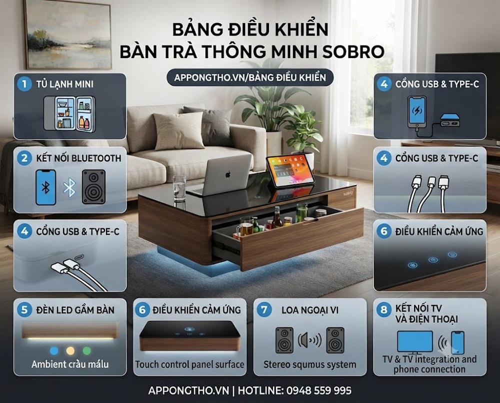 3. Cách Tăng âm lượng: Volume + trên bàn trà Sobro