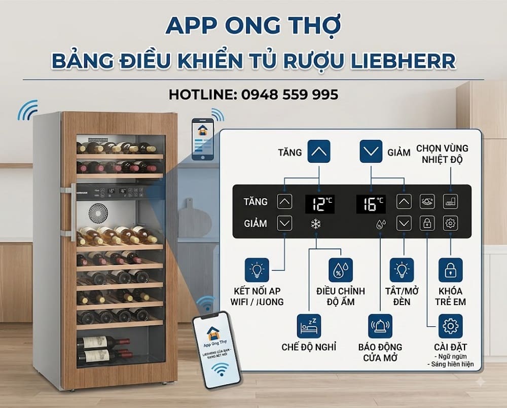 8. Cài đặt ALARM (⚠️) – Cảnh báo sự cố trên tủ rượu Liebherr