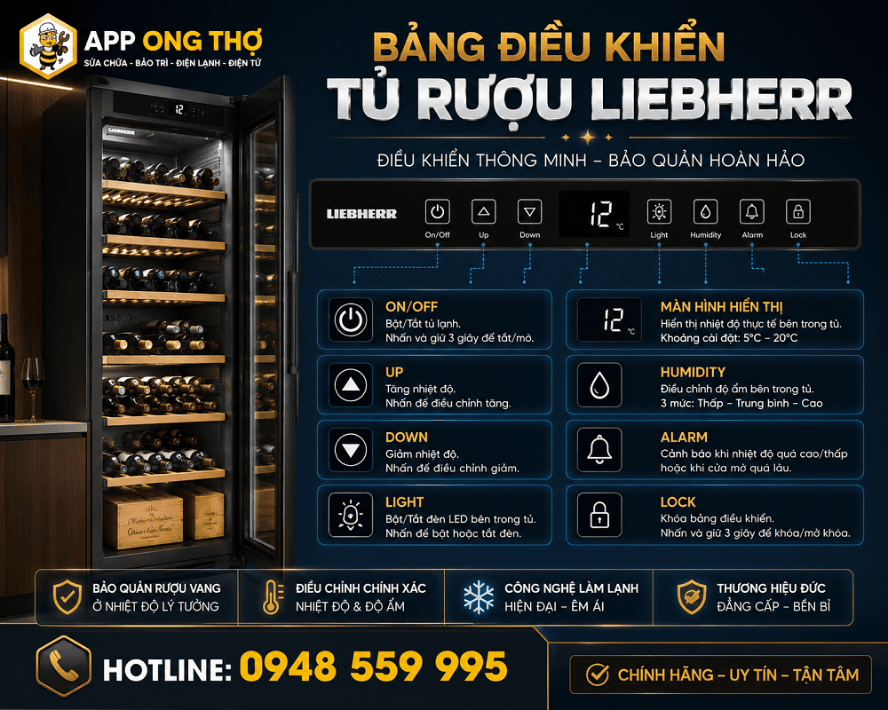 3. Cài đặt – – Giảm nhiệt độ trên tủ rượu Liebherr