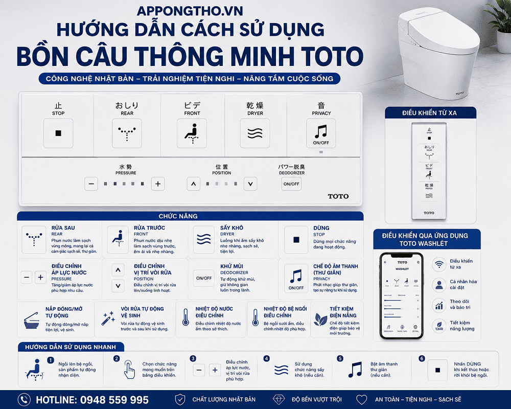 Hướng Dẫn Sử Dụng Bồn Cầu Thông Minh TOTO Các Chức Năng