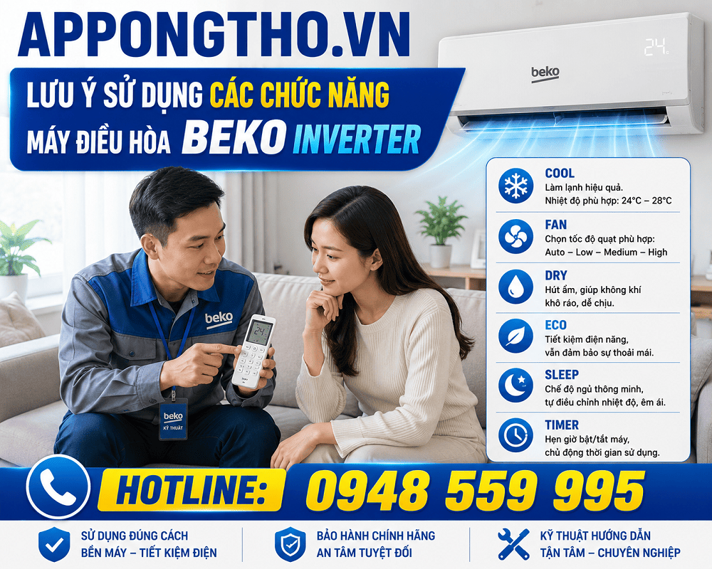 2. Cài đặt chọn chế độ – MODE cho điều hòa Beko