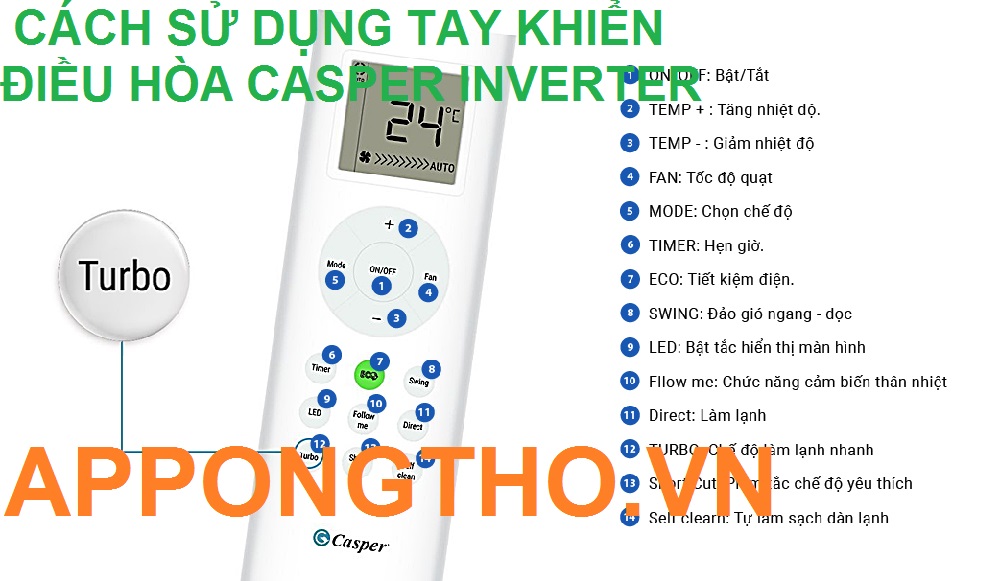 Hướng Dẫn Sử Dụng Điều Hòa Casper Inverter Nút Phím bấm