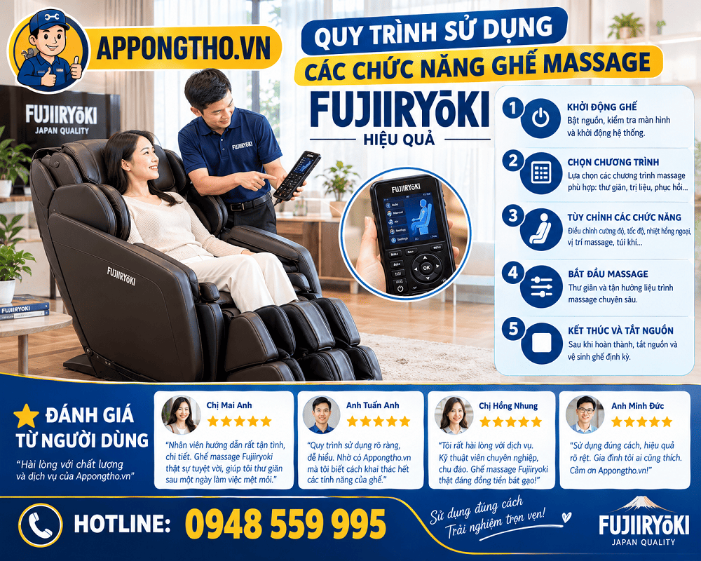 8. Cài đặt nhiệt ghế Massage Fujiiryoki