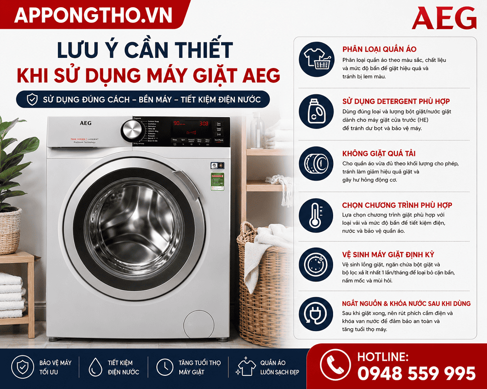 9 Sự cố thường gặp trên máy giặt AEG khi sử dụng