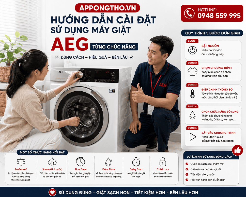 Hướng Dẫn Cách Sử Dụng Máy Giặt AEG Chi Tiết Từng Chức Năng