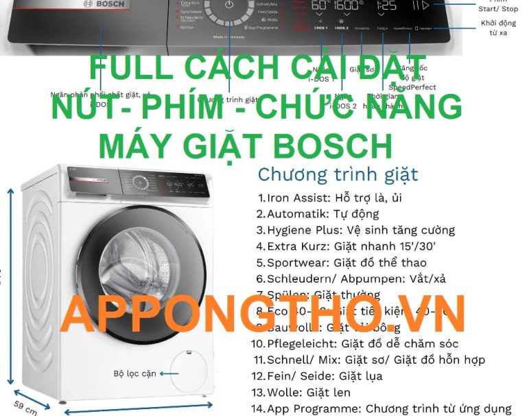 Hướng dẫn sử dụng máy giặt Bosch cài đặt Full chức năng