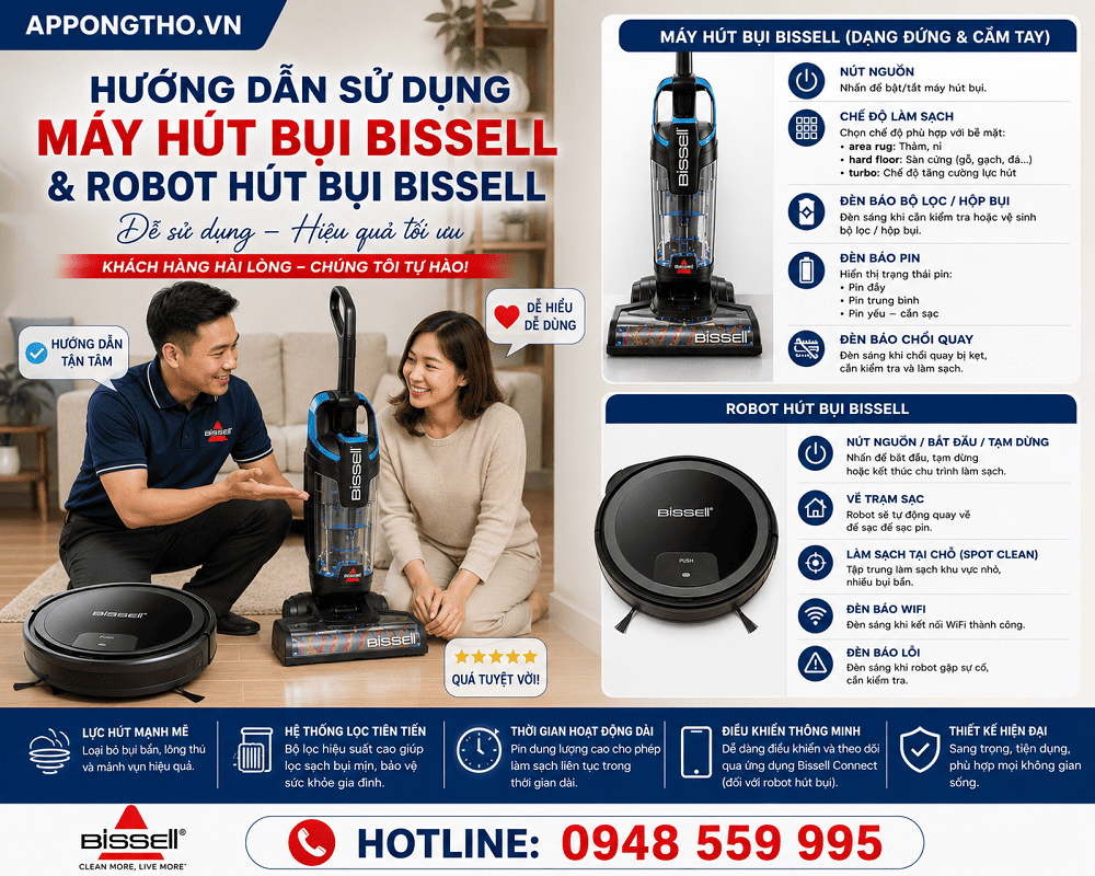 8. Cài đặt Chỉnh hút – Suction máy hút bụi Bissell